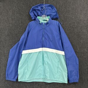 Woolrich Jacket Mens XL Blue Aqua Hooded Nylon Windbreaker Vintage 90s Outdoor